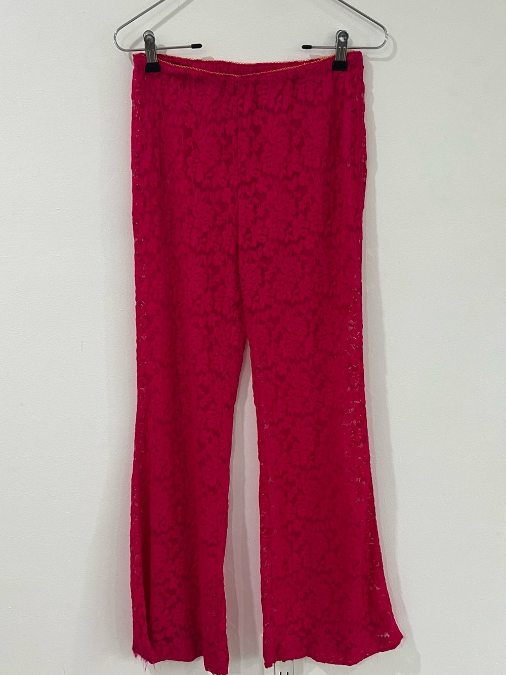 Free People Hot Pink Lace Flare Pants Boho Y2K Festival XS Fairy